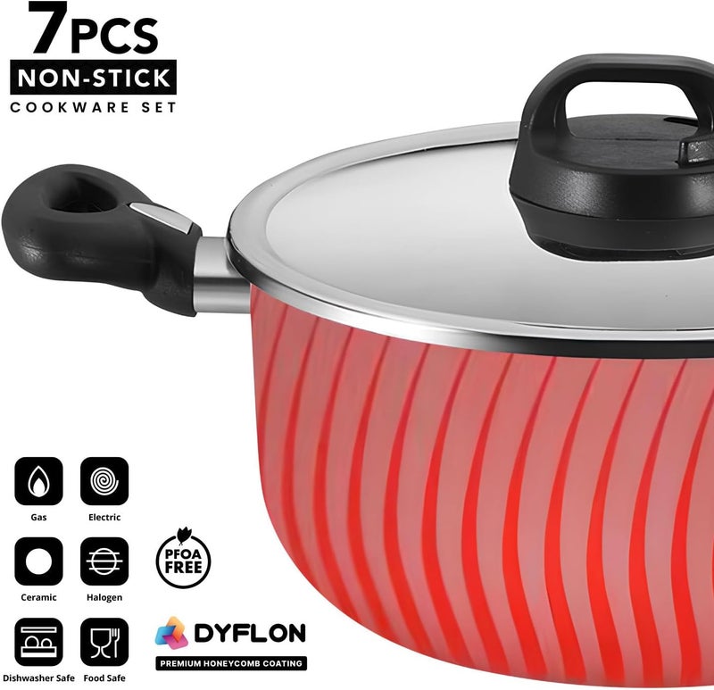 Kitchen Master 7-Piece Non-Stick Cookware Set with Steel Lids and Kitchen Tools - Image 2